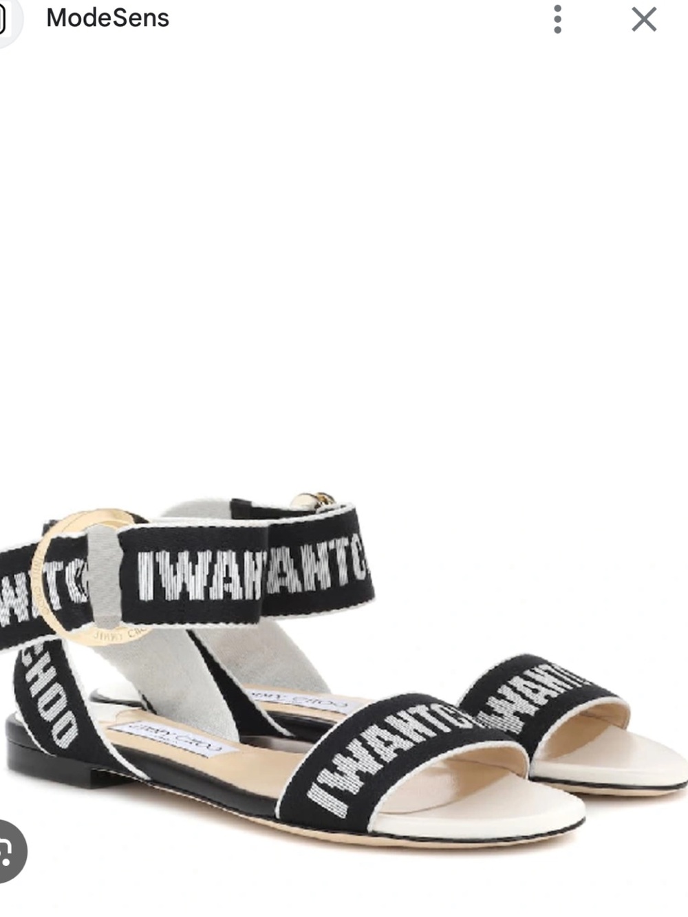 Jimmy Choo Black and White Logo Ankle-Strap Flat Sandals